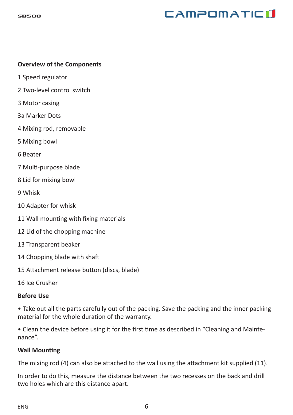 Campomatic SB500 User Manual | Page 6 / 24