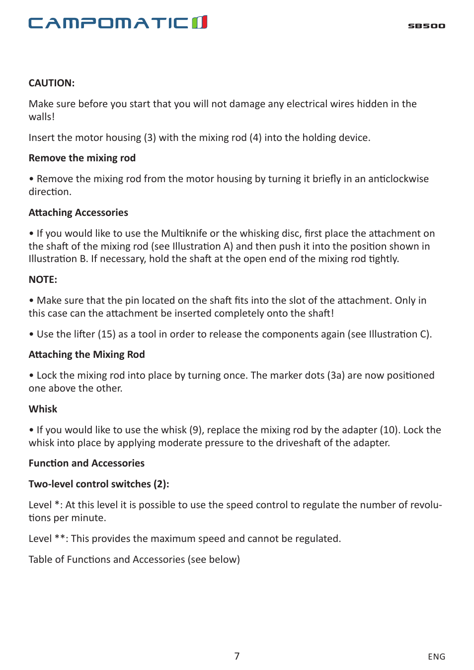 Campomatic SB500 User Manual | Page 7 / 24