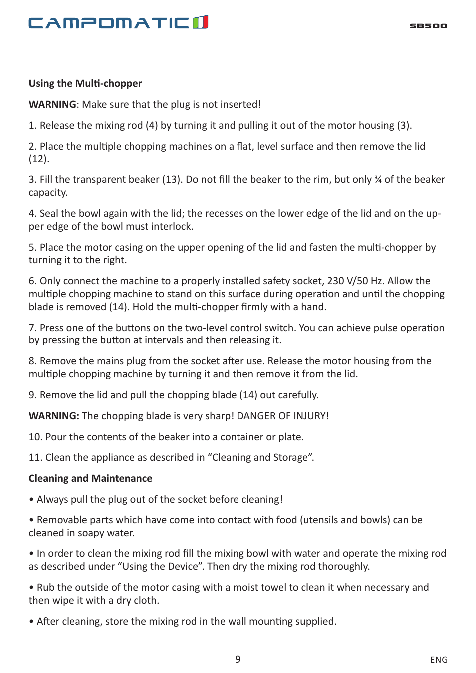 Campomatic SB500 User Manual | Page 9 / 24