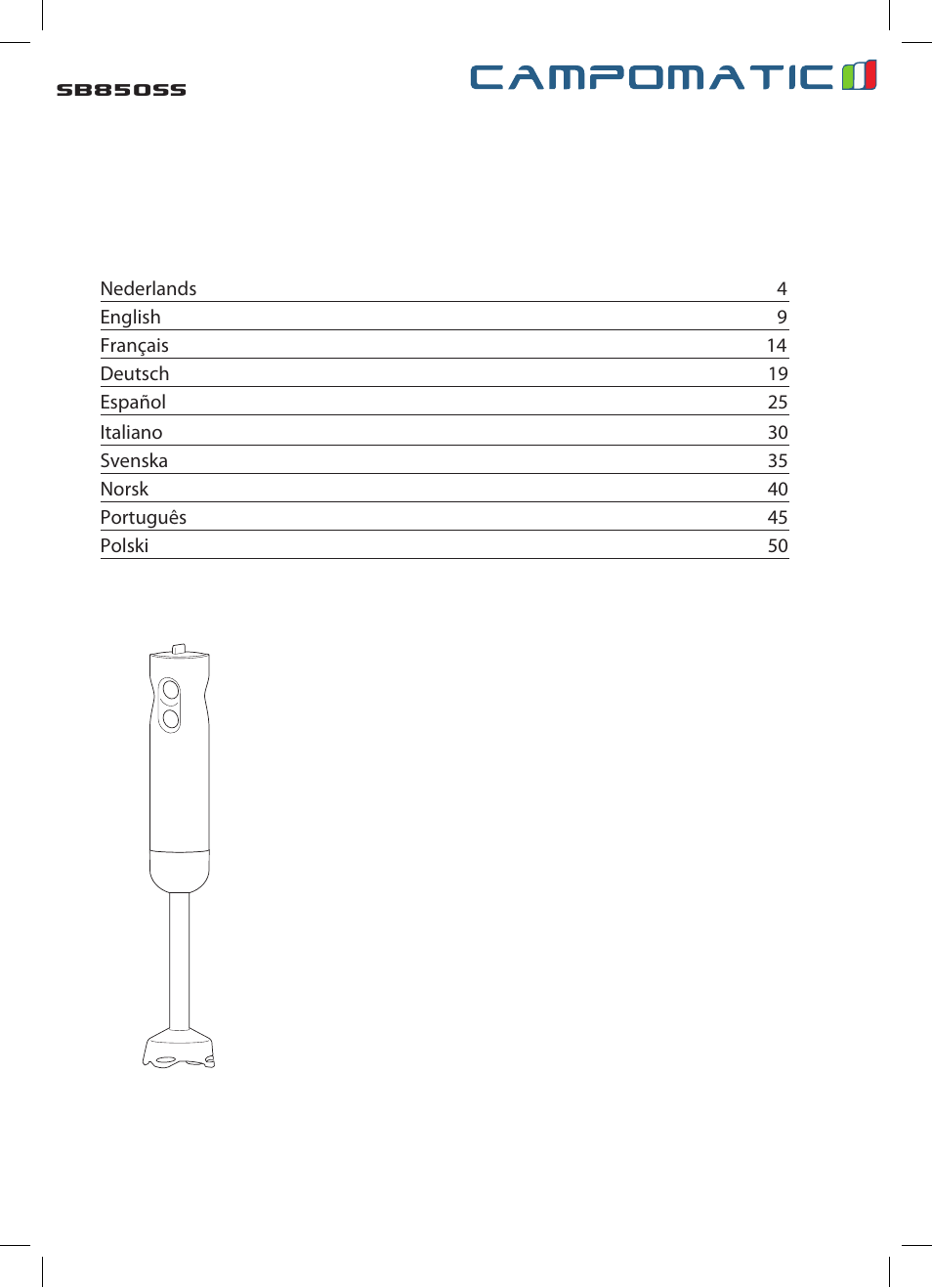 Sb850ss | Campomatic SB850SS User Manual | Page 2 / 56