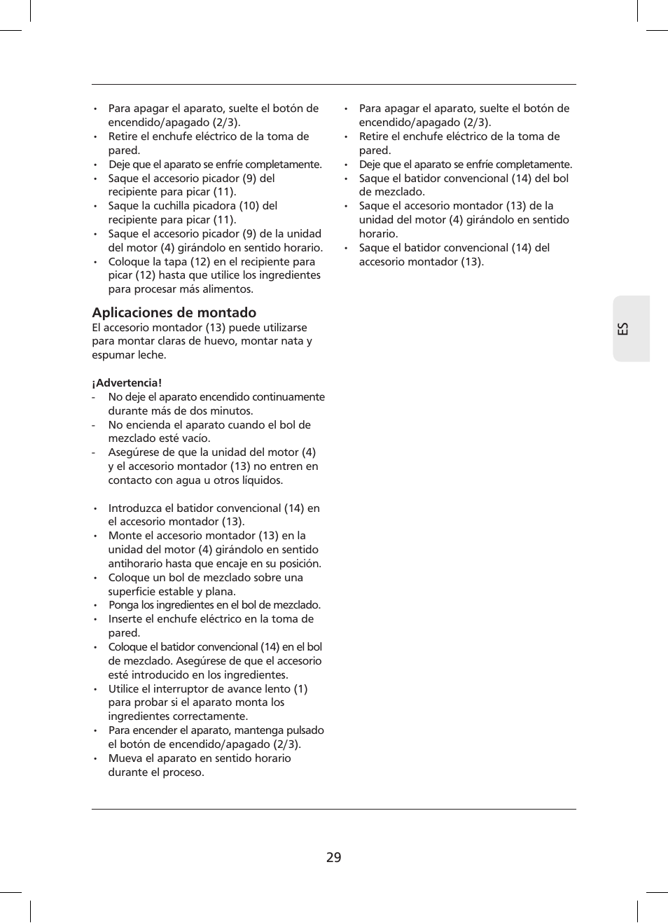 29 es, Aplicaciones de montado | Campomatic SB850SS User Manual | Page 30 / 56