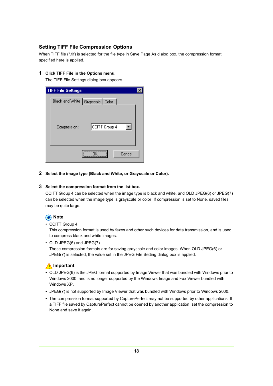 Setting tiff file compression options, P. 18) | Canon Capture Perfect 3.0 User Manual | Page 18 / 70