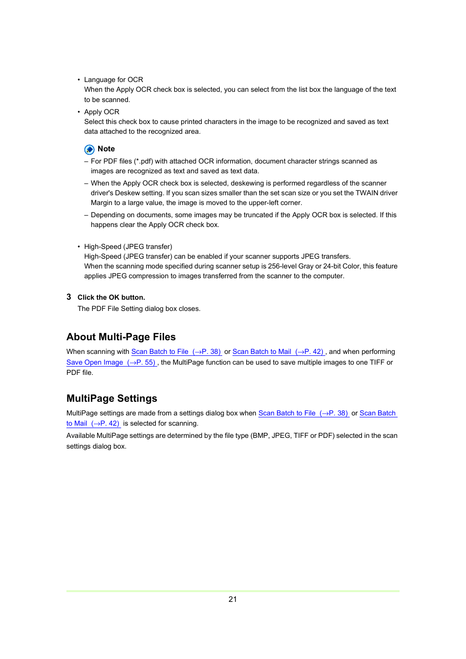 About multi-page files, Multipage settings | Canon Capture Perfect 3.0 User Manual | Page 21 / 70