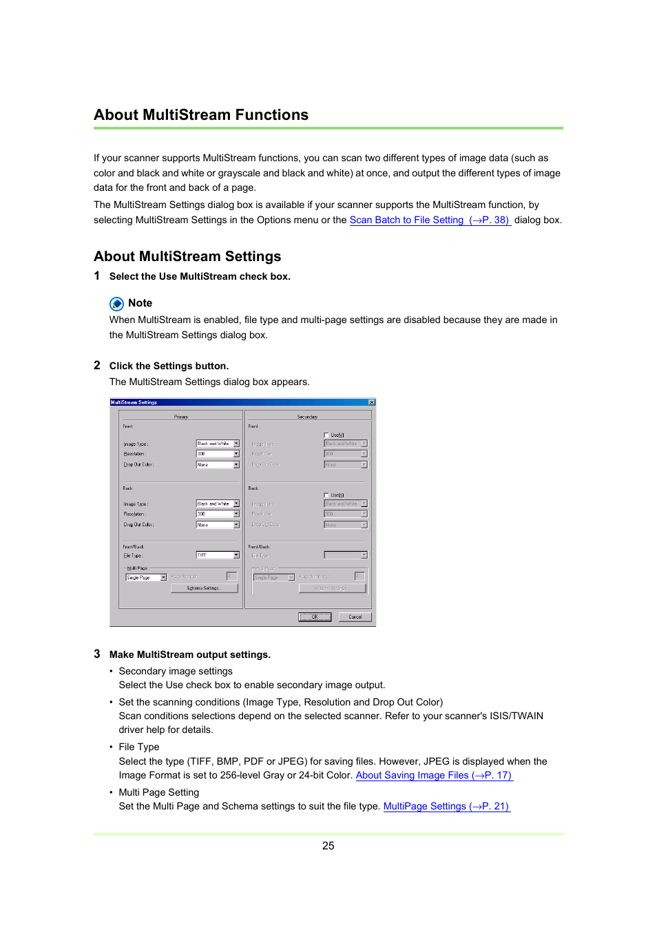 About multistream functions, P. 25), About multistream settings | Canon Capture Perfect 3.0 User Manual | Page 25 / 70