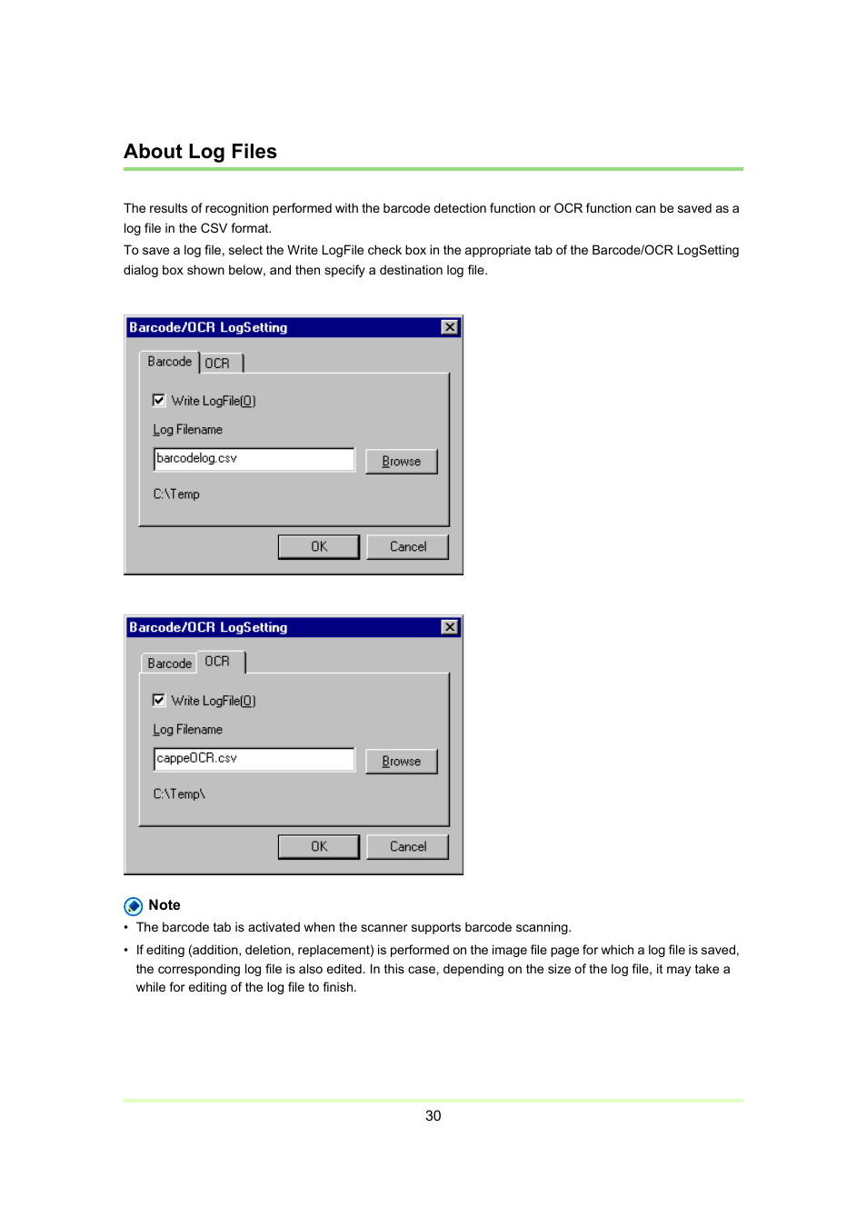 About log files, P. 30) | Canon Capture Perfect 3.0 User Manual | Page 30 / 70