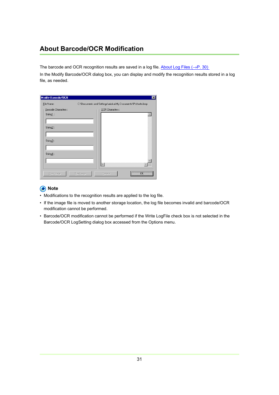 About barcode/ocr modification, P. 31) | Canon Capture Perfect 3.0 User Manual | Page 31 / 70