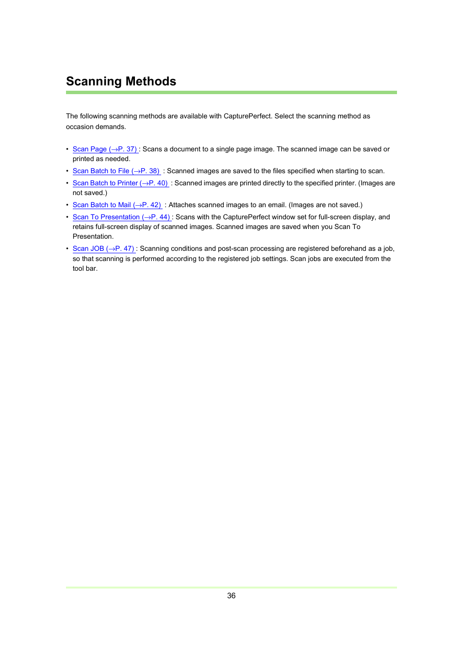 Scanning methods | Canon Capture Perfect 3.0 User Manual | Page 36 / 70