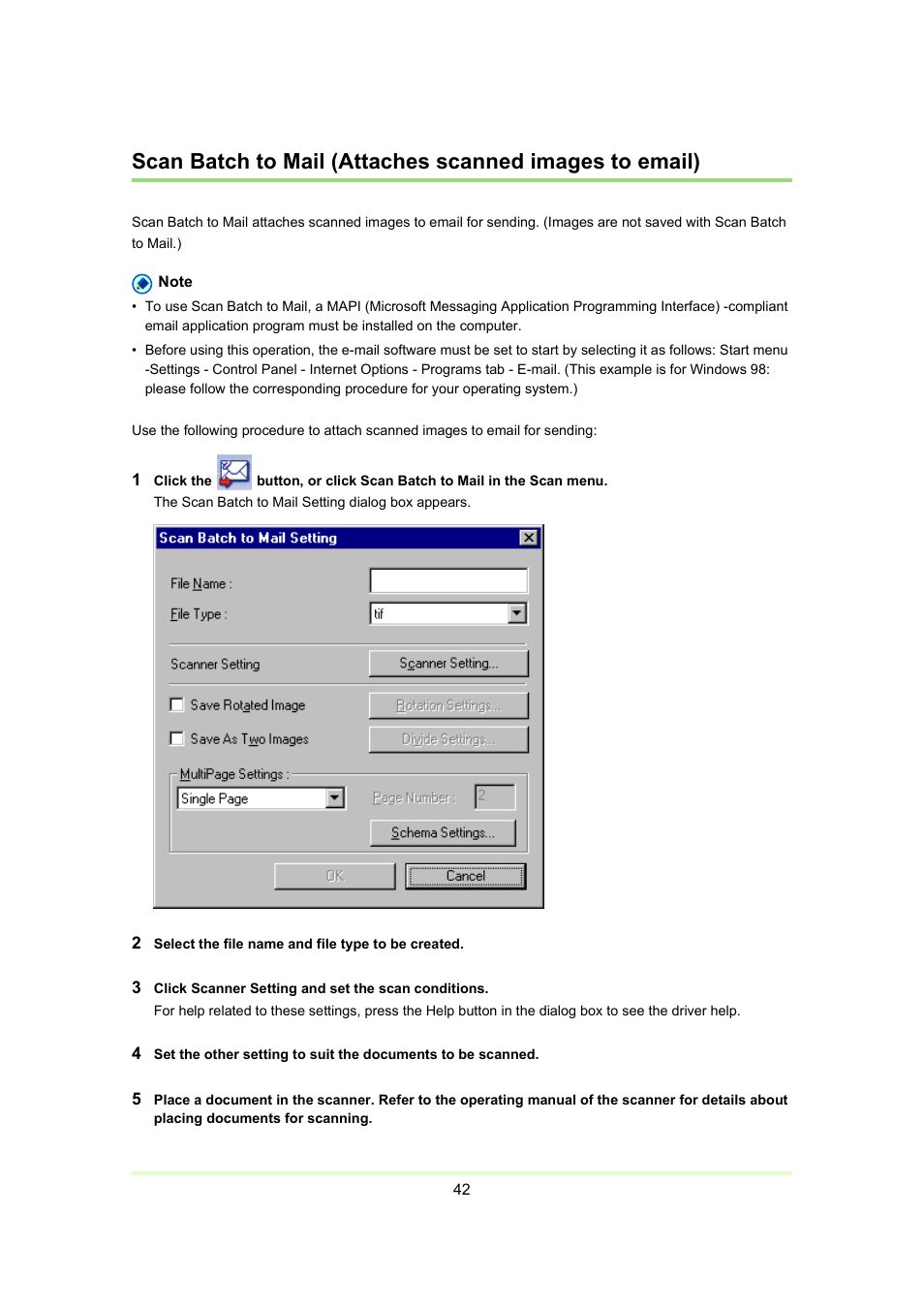 Scan batch to mail, Attaches scanned images to email), P. 42) | Scan batch, To mail | Canon Capture Perfect 3.0 User Manual | Page 42 / 70