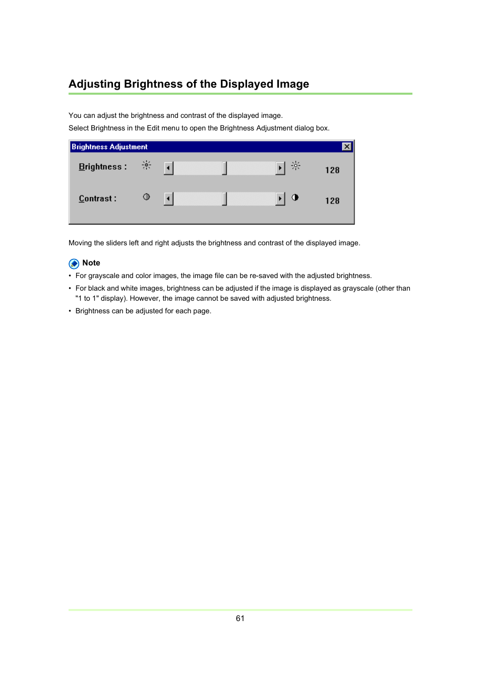 Adjusting brightness of the displayed image, P. 61) | Canon Capture Perfect 3.0 User Manual | Page 61 / 70