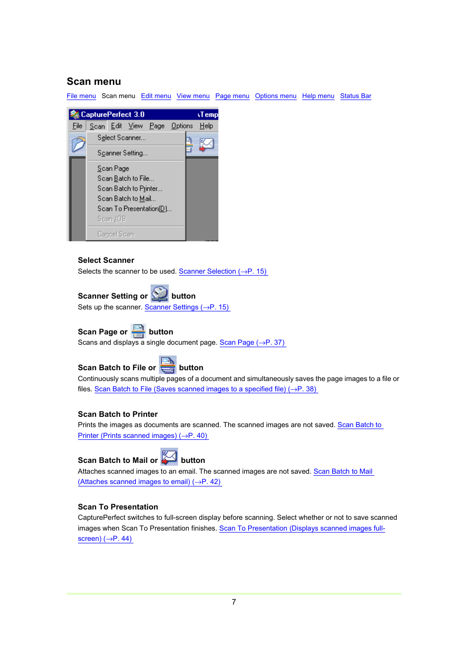 Scan menu | Canon Capture Perfect 3.0 User Manual | Page 7 / 70