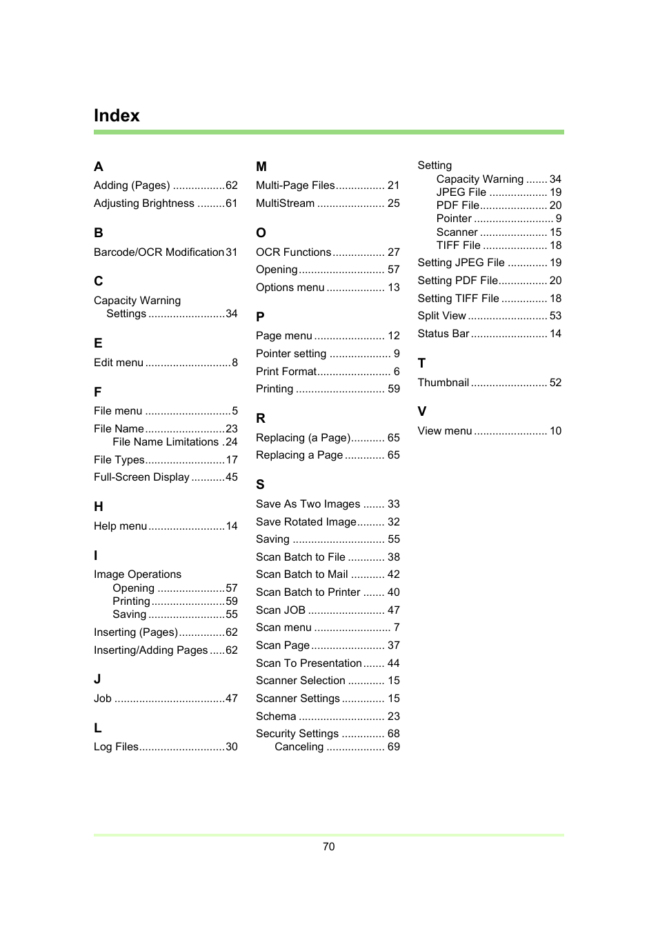 Index | Canon Capture Perfect 3.0 User Manual | Page 70 / 70