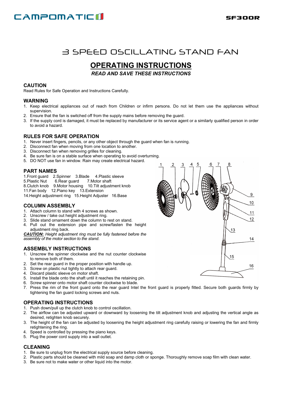 Campomatic SF200R User Manual | 2 pages