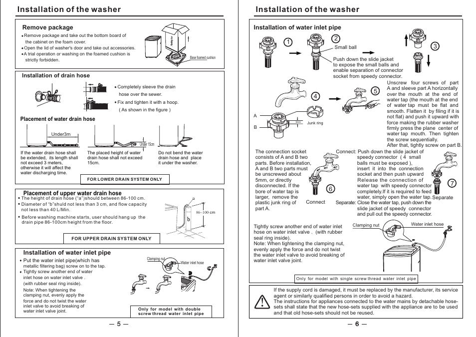 Installation of the washer | Campomatic TL10E User Manual | Page 7 / 30