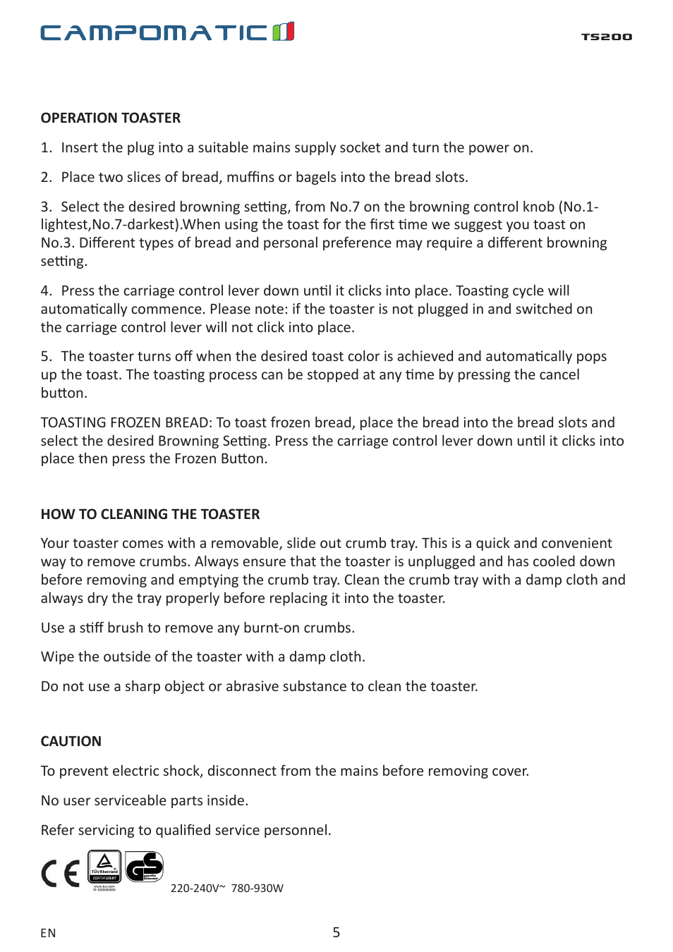 Campomatic TS200 User Manual | Page 5 / 10