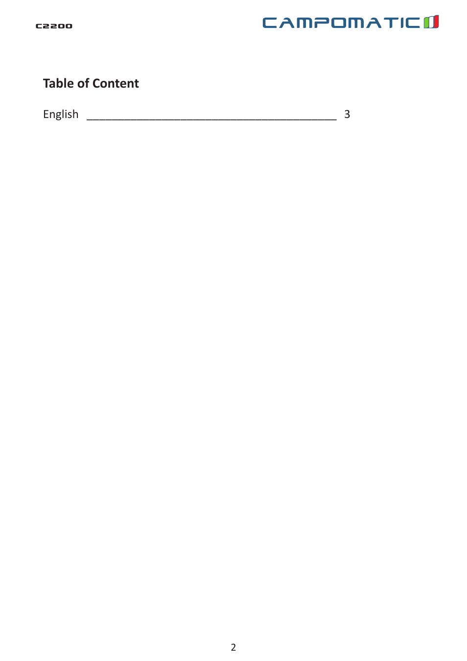 Campomatic VC2200 User Manual | Page 2 / 6