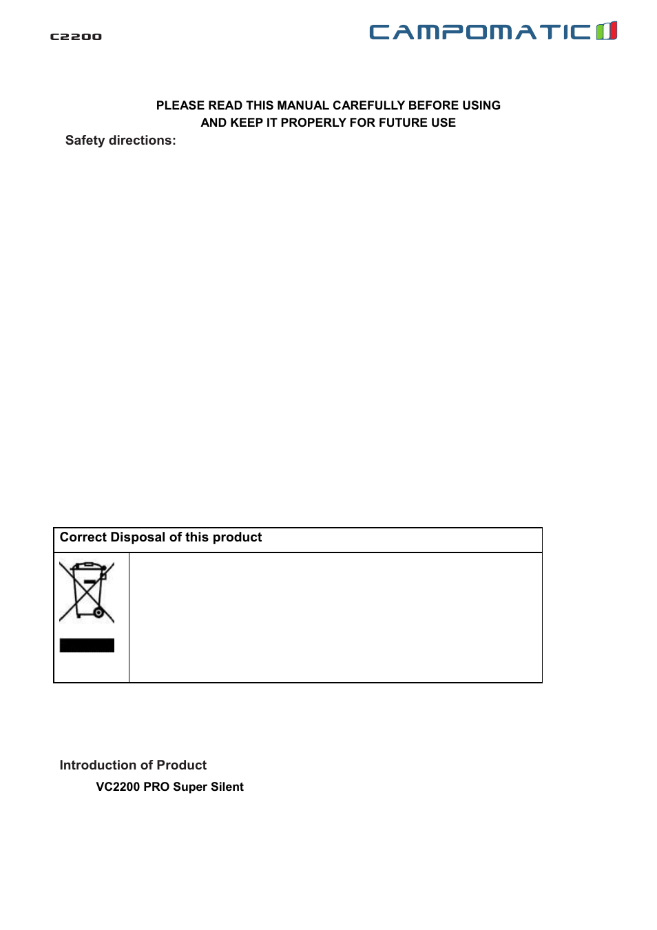 Campomatic VC2200 User Manual | Page 3 / 6