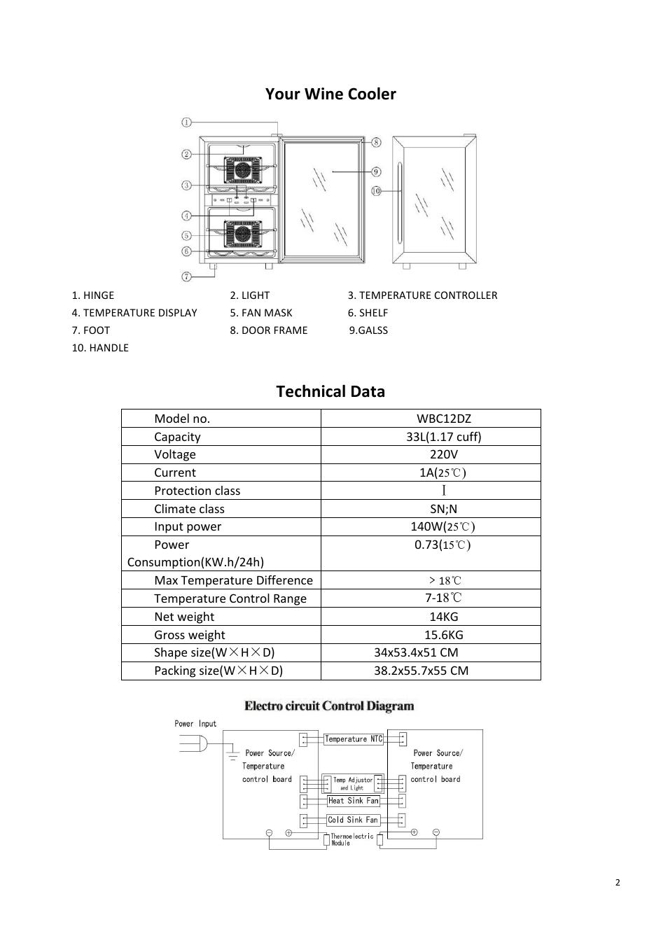 Your wine cooler, Technical data | Campomatic WBC12DZ User Manual | Page 3 / 6