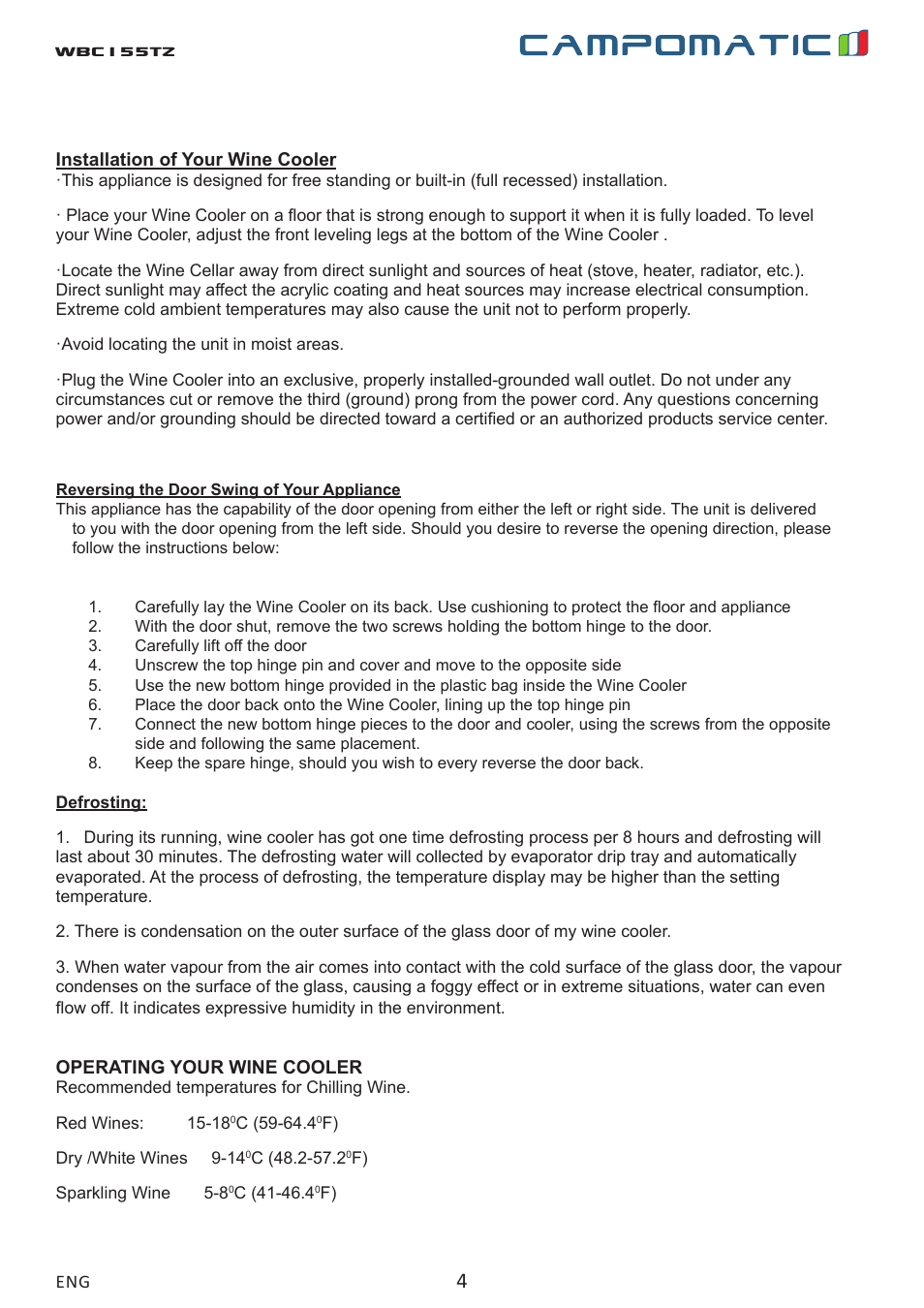 Wbc155tz | Campomatic WBC155TZ User Manual | Page 4 / 9