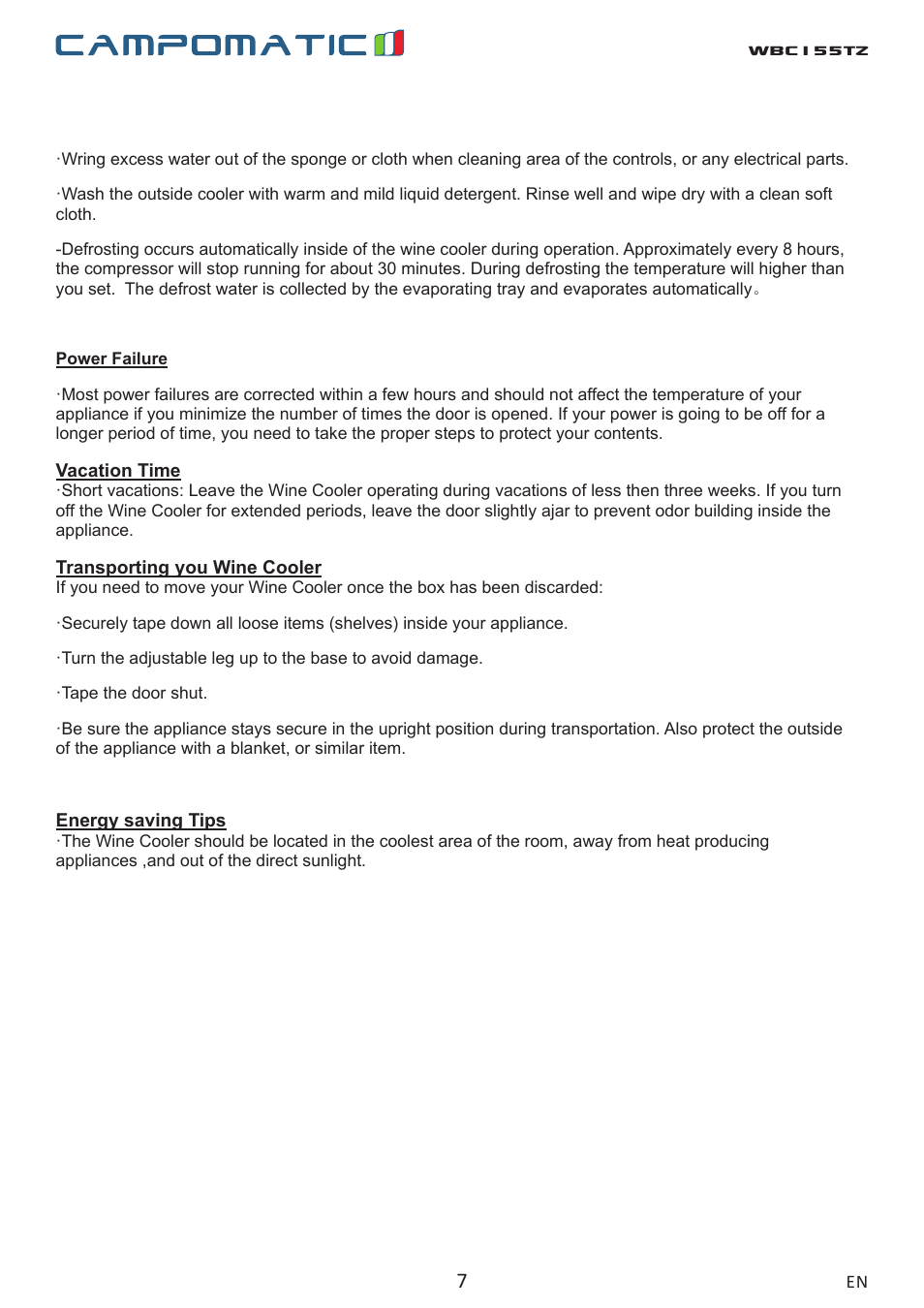 Wbc155tz | Campomatic WBC155TZ User Manual | Page 7 / 9