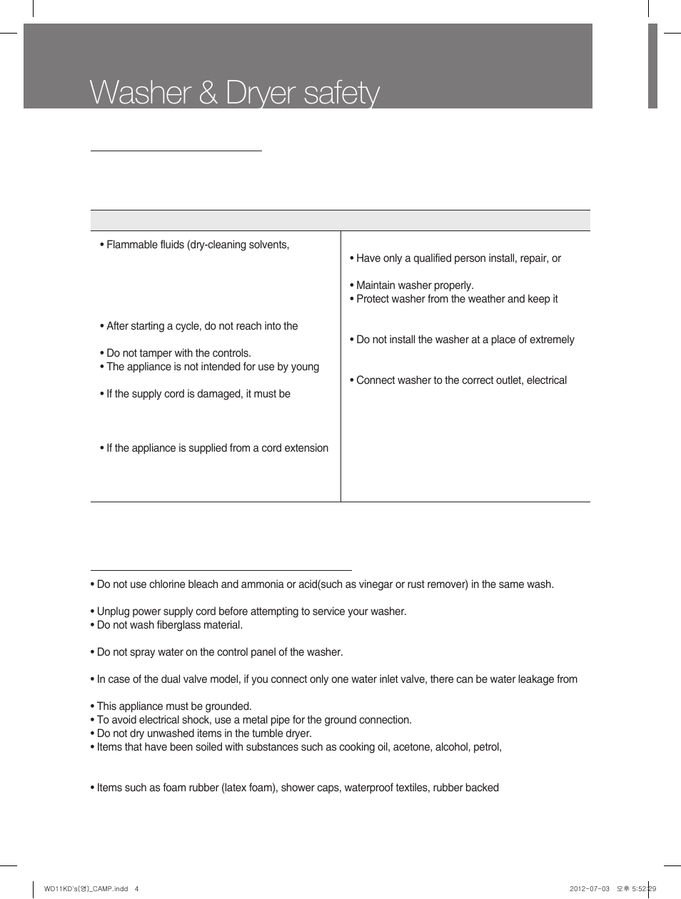 Washer & dryer safety, Understanding your responsibilities, Save these instructions | Cont.) | Campomatic WD11KD User Manual | Page 4 / 35