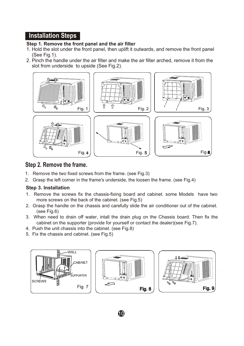 Ò³ãæ 13, Installation steps, Step 2. remove the frame | Campomatic Window AC User Manual | Page 13 / 17