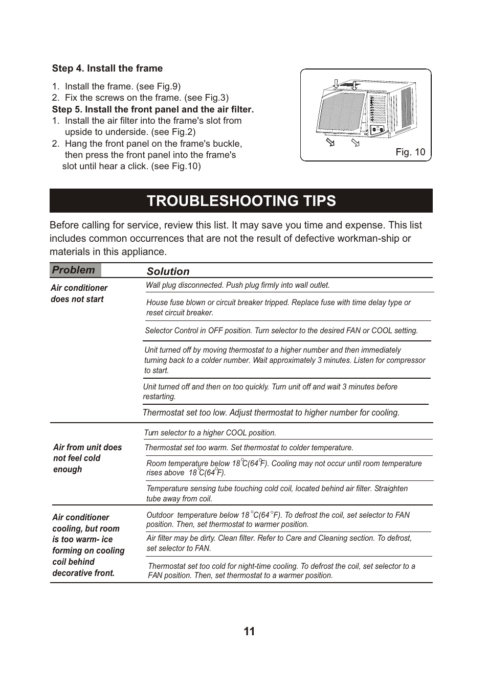 Ò³ãæ 14, Troubleshooting tips, Problem | Campomatic Window AC User Manual | Page 14 / 17