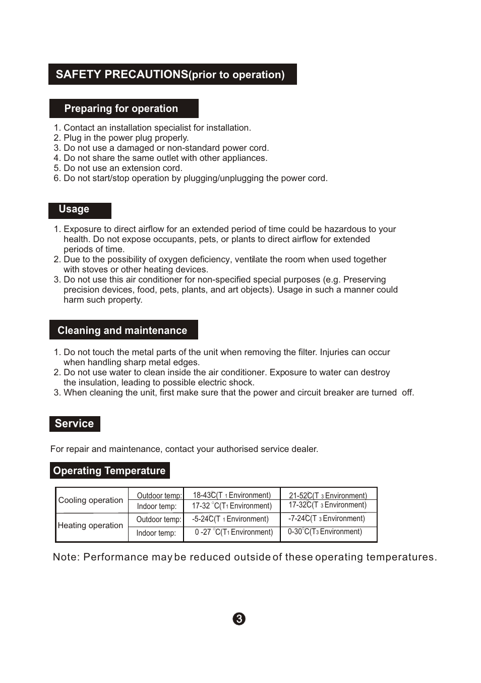 Ò³ãæ 6, Service, Safety precautions | Operating temperature, Prior to operation) | Campomatic Window AC User Manual | Page 6 / 17