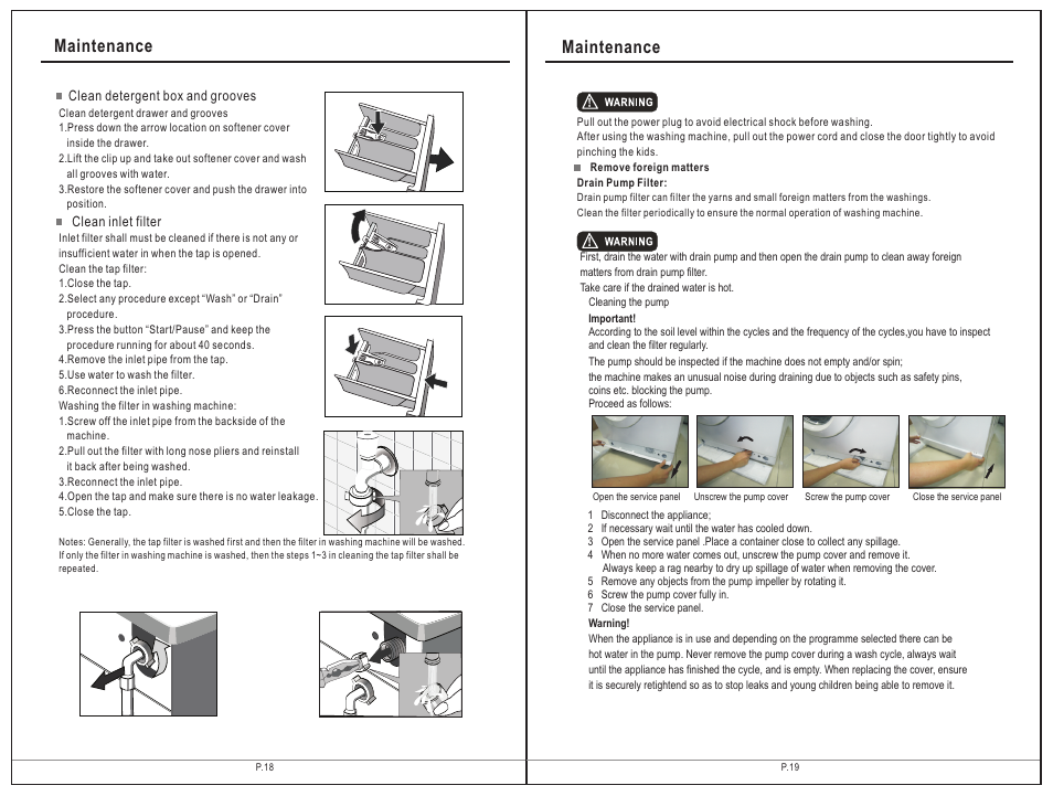 Maintenance | Campomatic WM708 Modena User Manual | Page 18 / 23