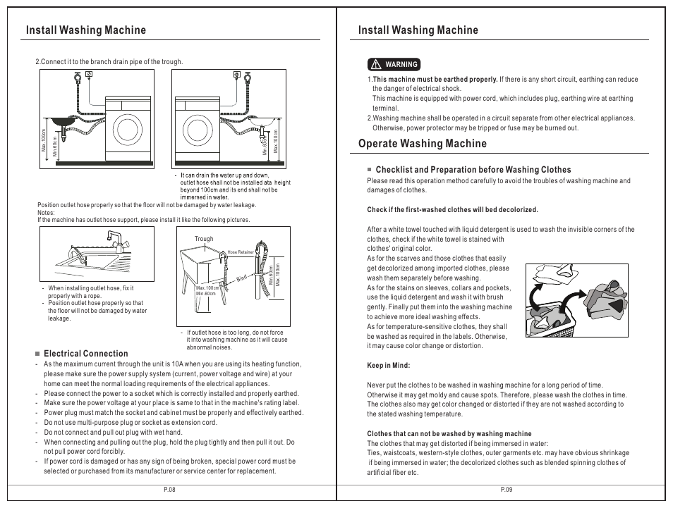 Install washing machine, Operate washing machine | Campomatic WM708 Modena User Manual | Page 9 / 23