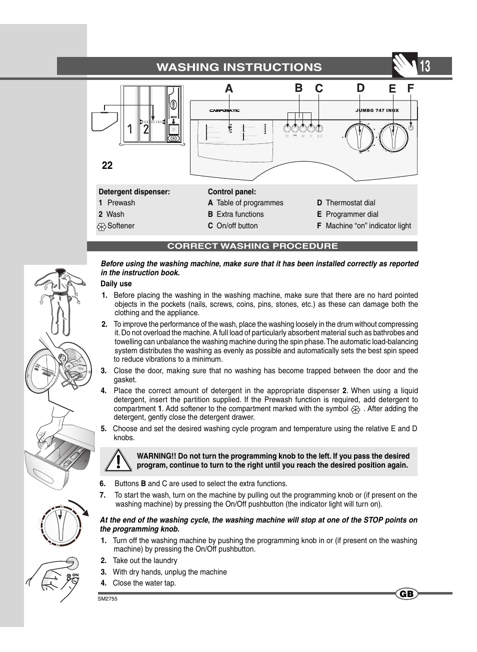 Washing instructions | Campomatic WM747 Inox Jumbo User Manual | Page 10 / 14