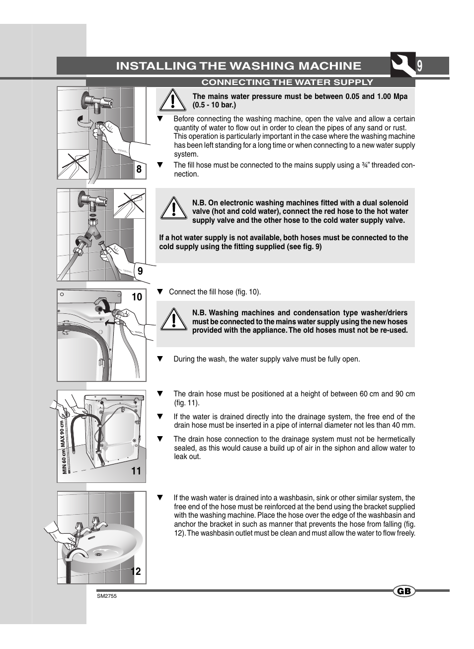 Installing the washing machine | Campomatic WM747 Inox Jumbo User Manual | Page 6 / 14