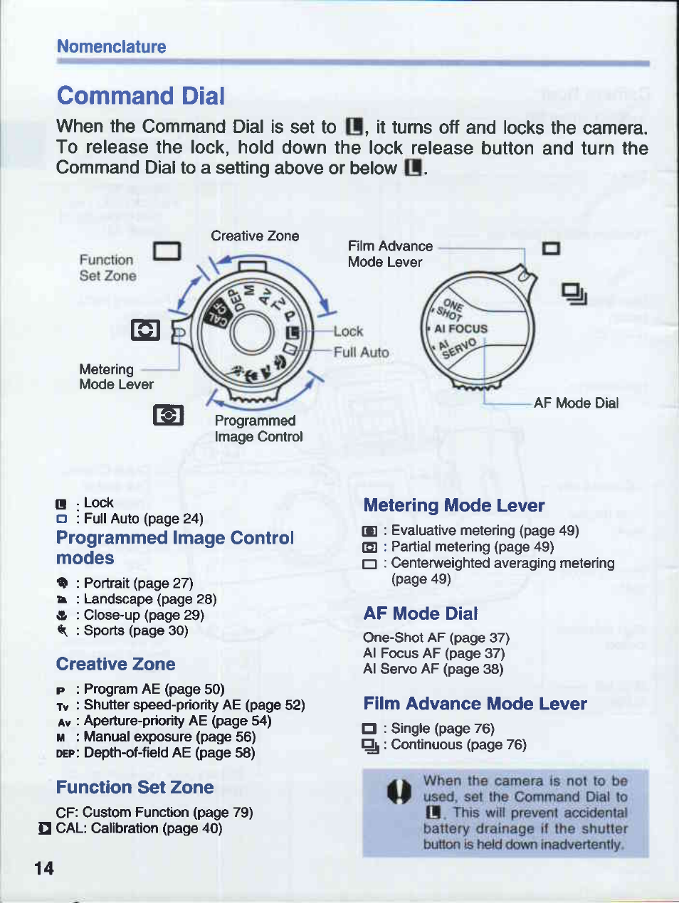 Command dial | Canon EOS 50E User Manual | Page 14 / 100