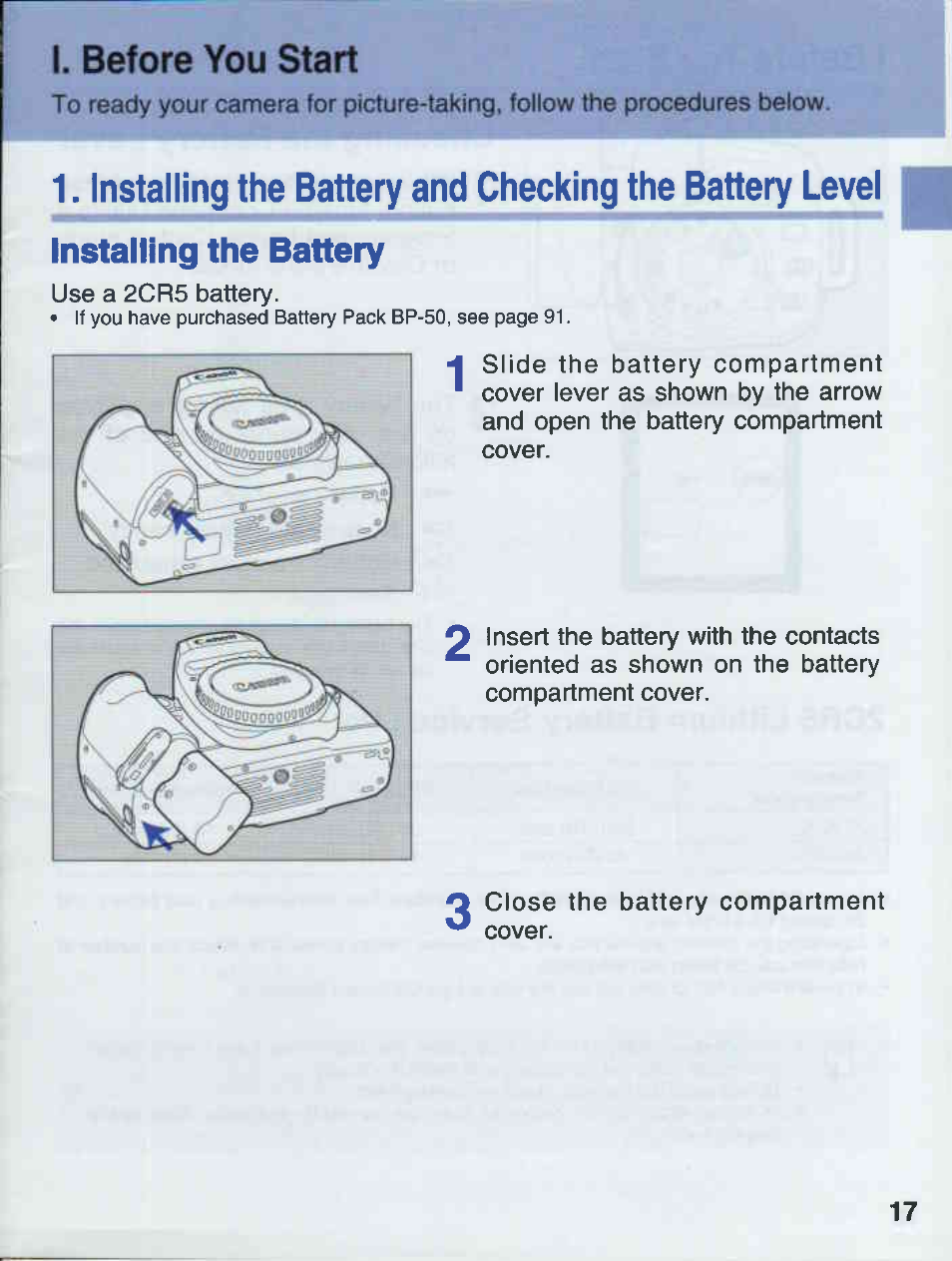 T. before you start | Canon EOS 50E User Manual | Page 17 / 100