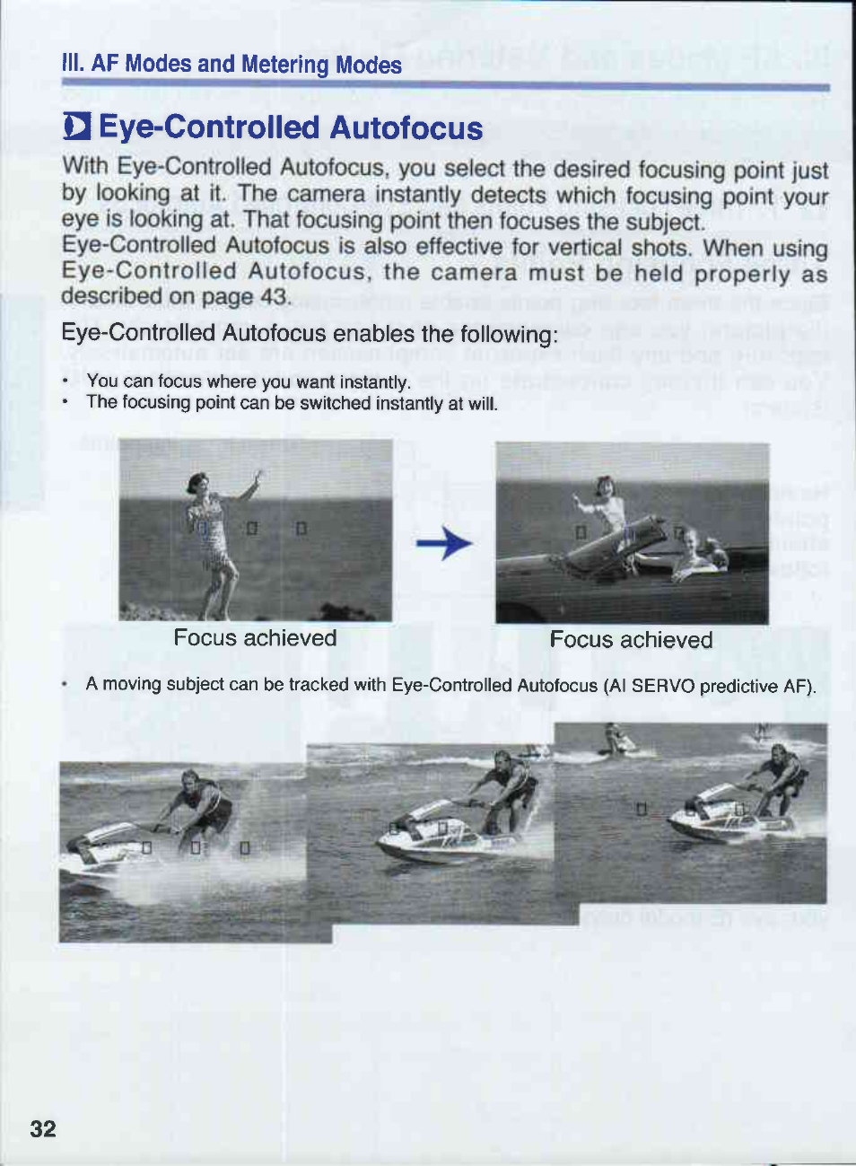 Eye-controlled autofocus | Canon EOS 50E User Manual | Page 32 / 100