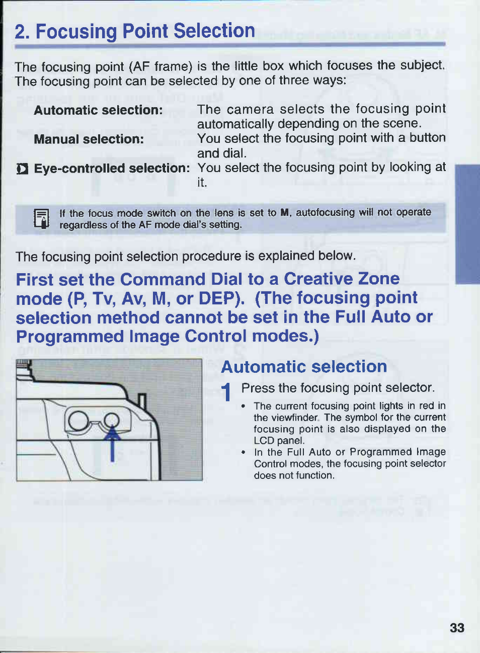 Focusing point seiection | Canon EOS 50E User Manual | Page 33 / 100