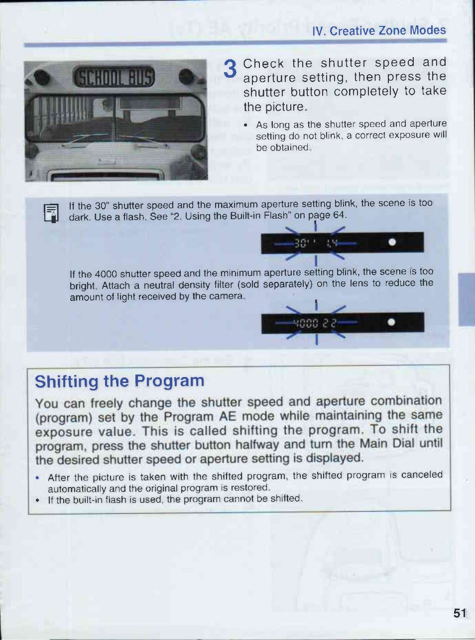 Shifting the program | Canon EOS 50E User Manual | Page 51 / 100