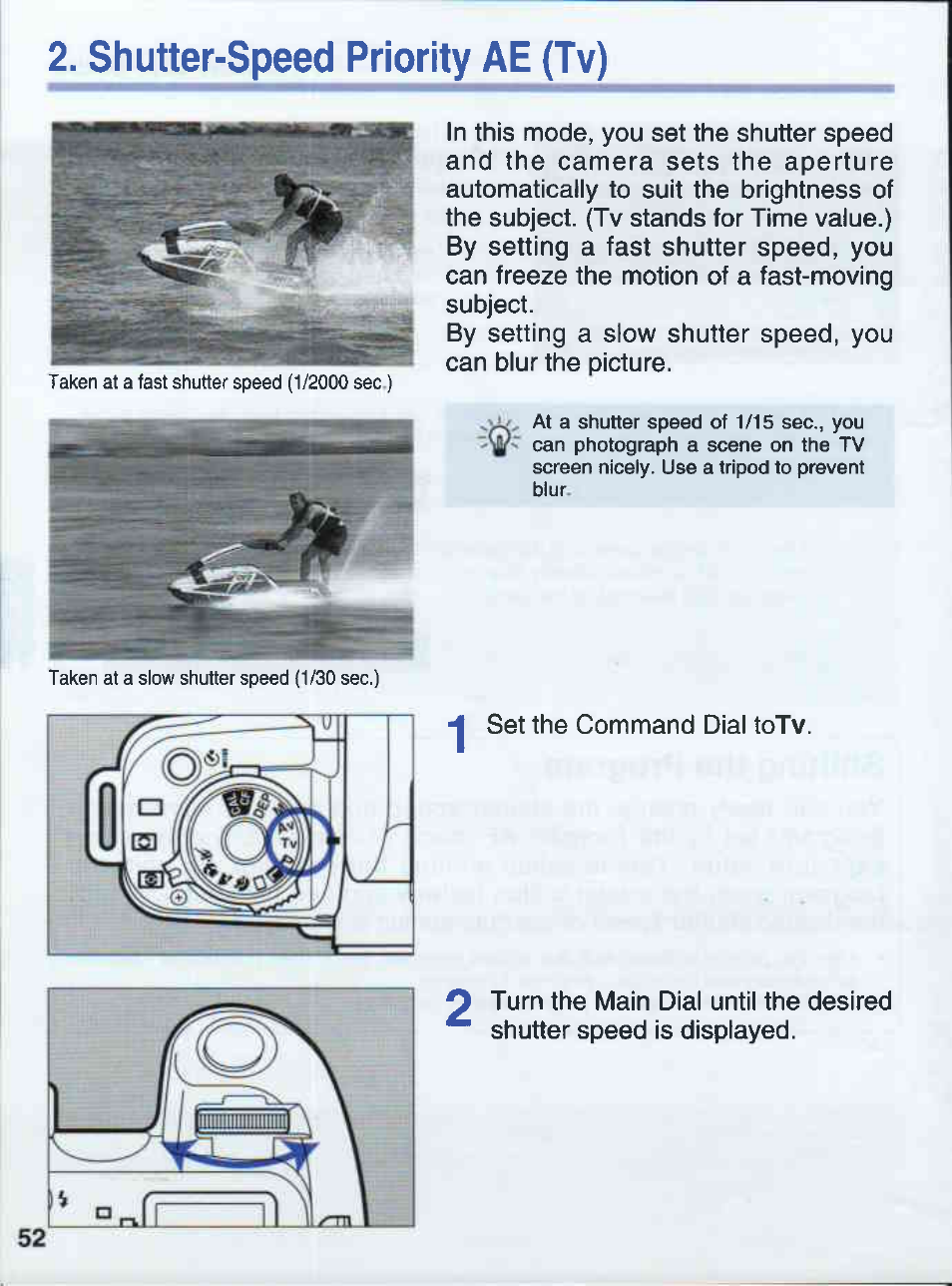Shutter-speed priority ae (tv) | Canon EOS 50E User Manual | Page 52 / 100