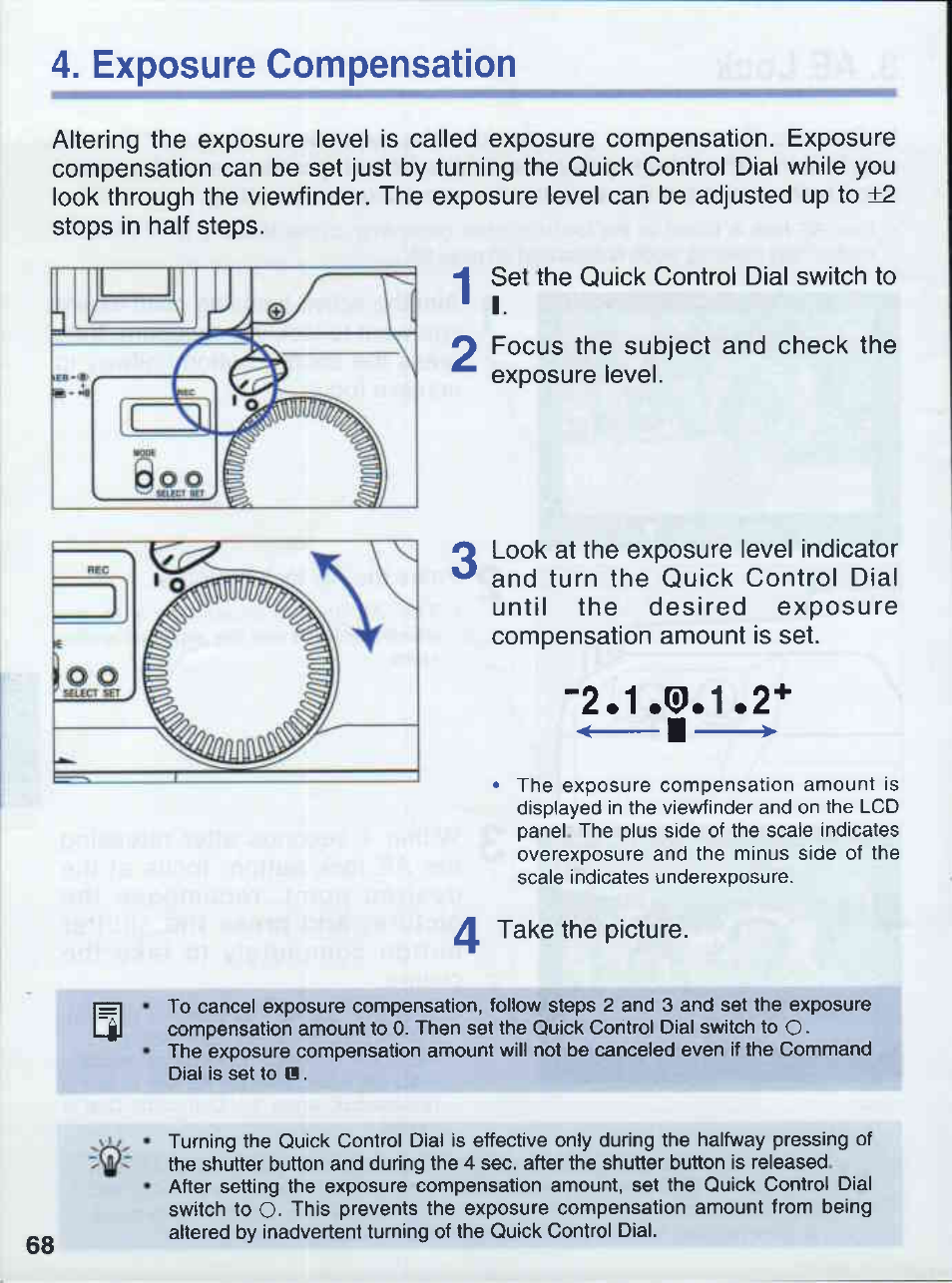 Exposure compensation, Qj.1.2 | Canon EOS 50E User Manual | Page 68 / 100