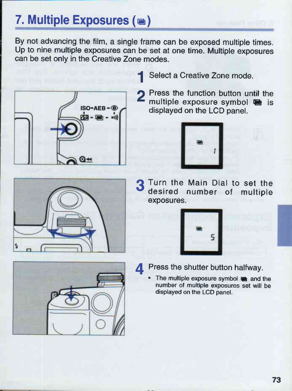 Multiple exposures (e) | Canon EOS 50E User Manual | Page 73 / 100
