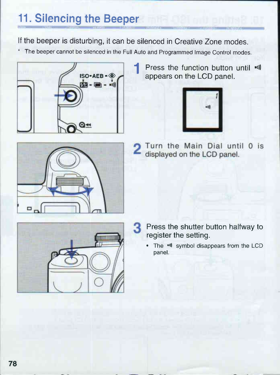 Silencing the beeper, 11 silencing the beeper | Canon EOS 50E User Manual | Page 78 / 100