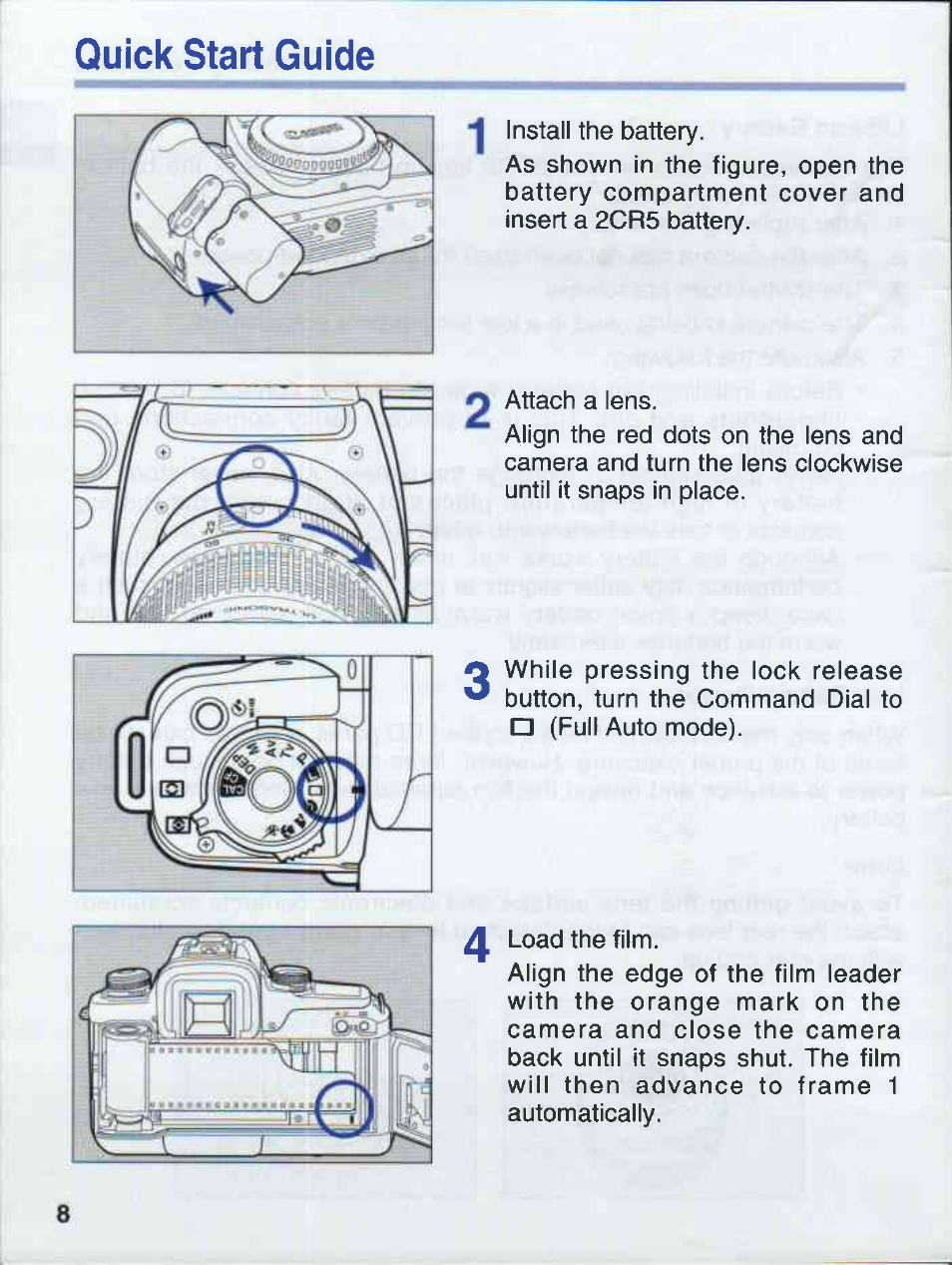 Quick start guide | Canon EOS 50E User Manual | Page 8 / 100