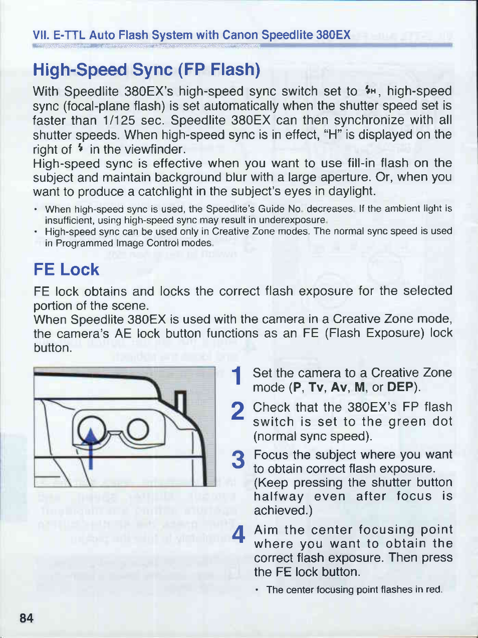 High-speed sync (fp flash), Fe lock | Canon EOS 50E User Manual | Page 84 / 100