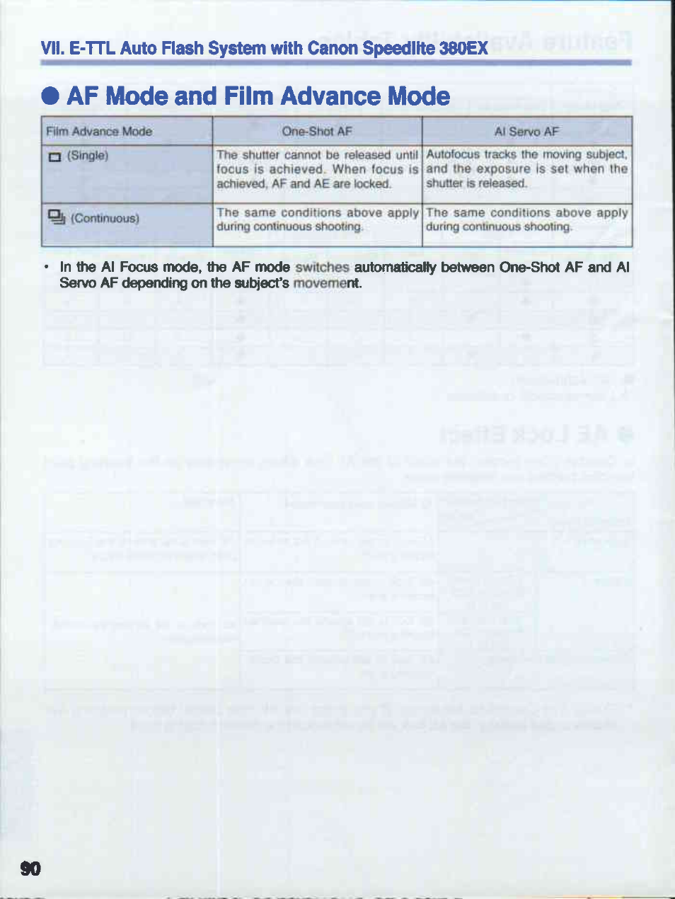 Af mode and film advance mode | Canon EOS 50E User Manual | Page 90 / 100