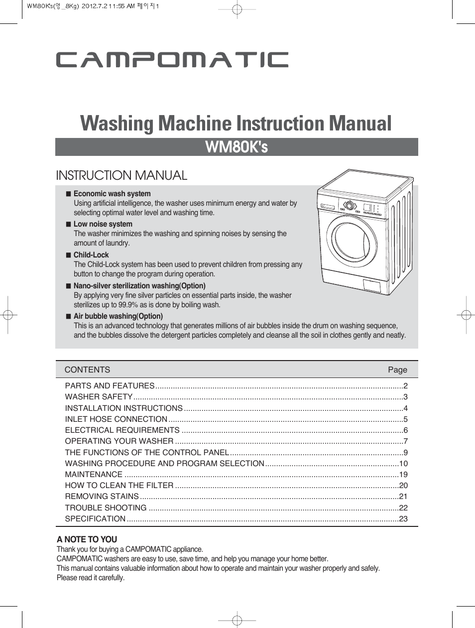 Campomatic WM80K User Manual | 46 pages
