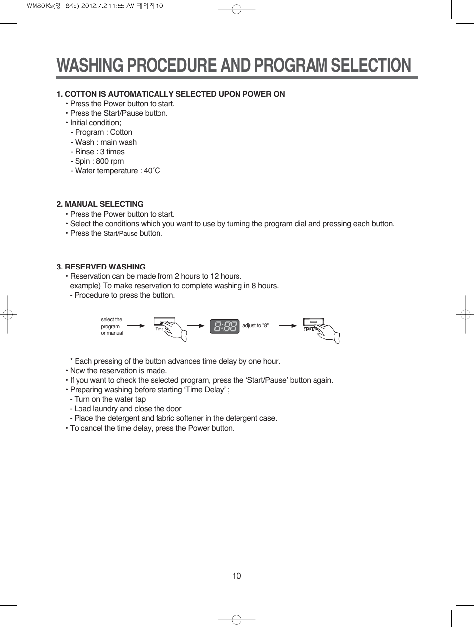 Washing procedure and program selection | Campomatic WM80K User Manual | Page 10 / 46