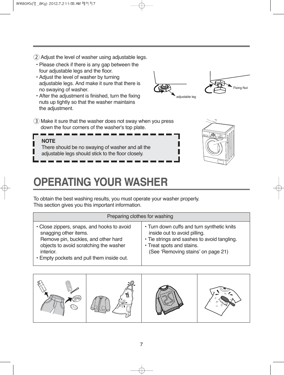 Operating your washer | Campomatic WM80K User Manual | Page 7 / 46