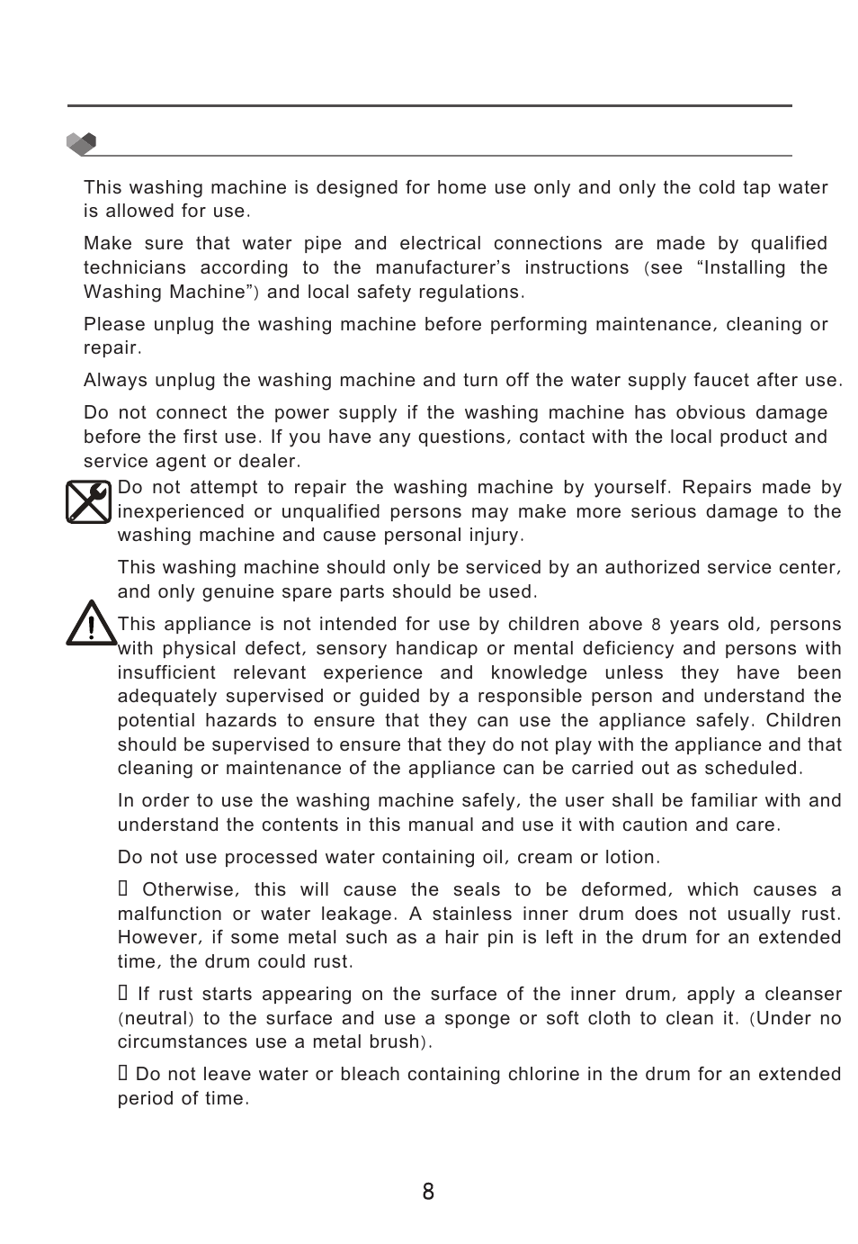 Service instructions | Campomatic WM80LS User Manual | Page 9 / 35