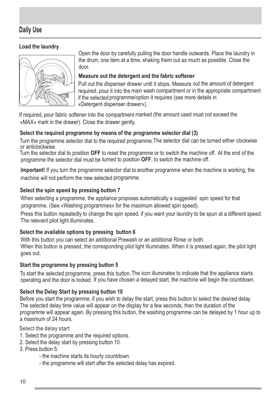 页 10, Daily use | Campomatic WM950XE User Manual | Page 10 / 21