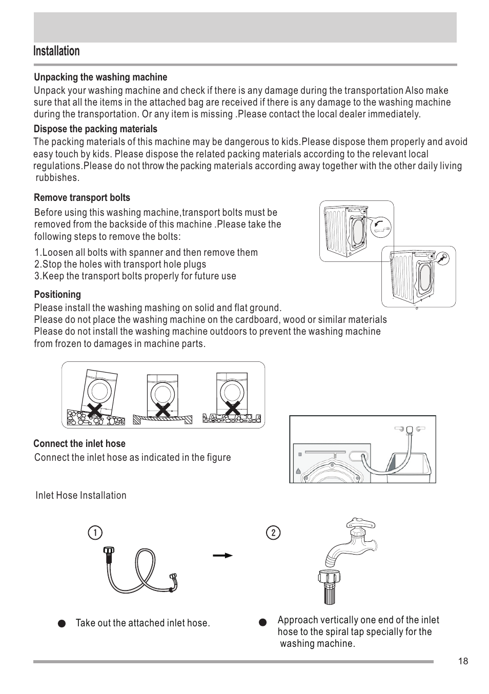 页 18, Installation | Campomatic WM950XE User Manual | Page 18 / 21