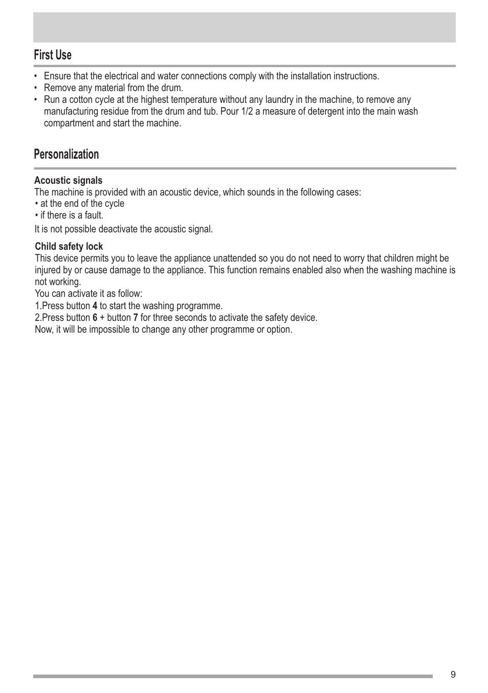 First use personalization | Campomatic WM950XE User Manual | Page 9 / 21